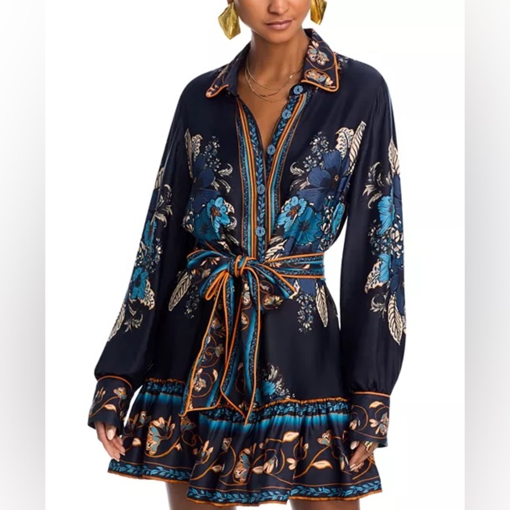 FARM Rio NWT Navy and Blue Floral Long Sleeve Dress